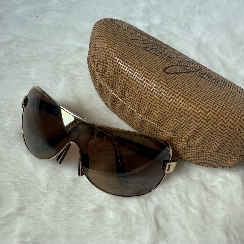 Maui Jim Maka Polarized Aviator Wrap Sunglasses with Hard Case Gold Brown - Picture 5 of 14